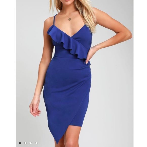 Lulus Keep on Flourishing Blue Ruffled Asymmetrical Bodycon Dress XL‎ - Picture 2 of 10